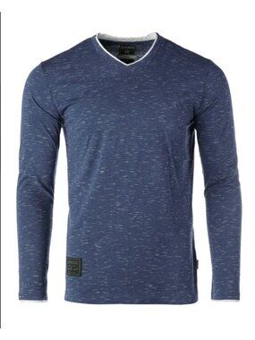 Zimego Mens Blue Speckled Long Sleeve V-Neck T-Shirt XX-Large